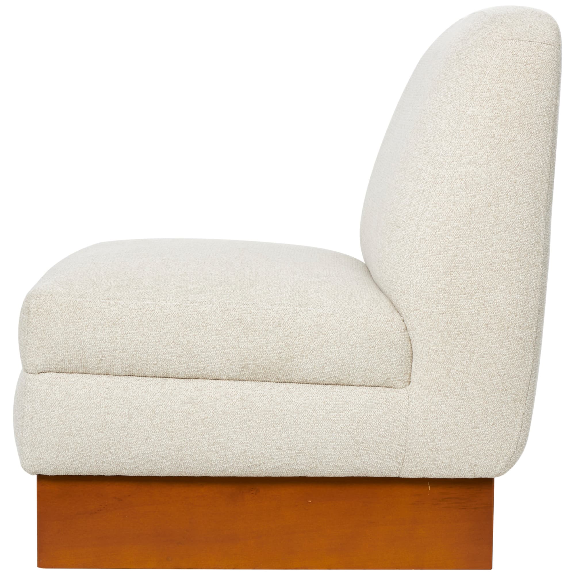 White Boucle Accent Chair with Brown Wooden Legs